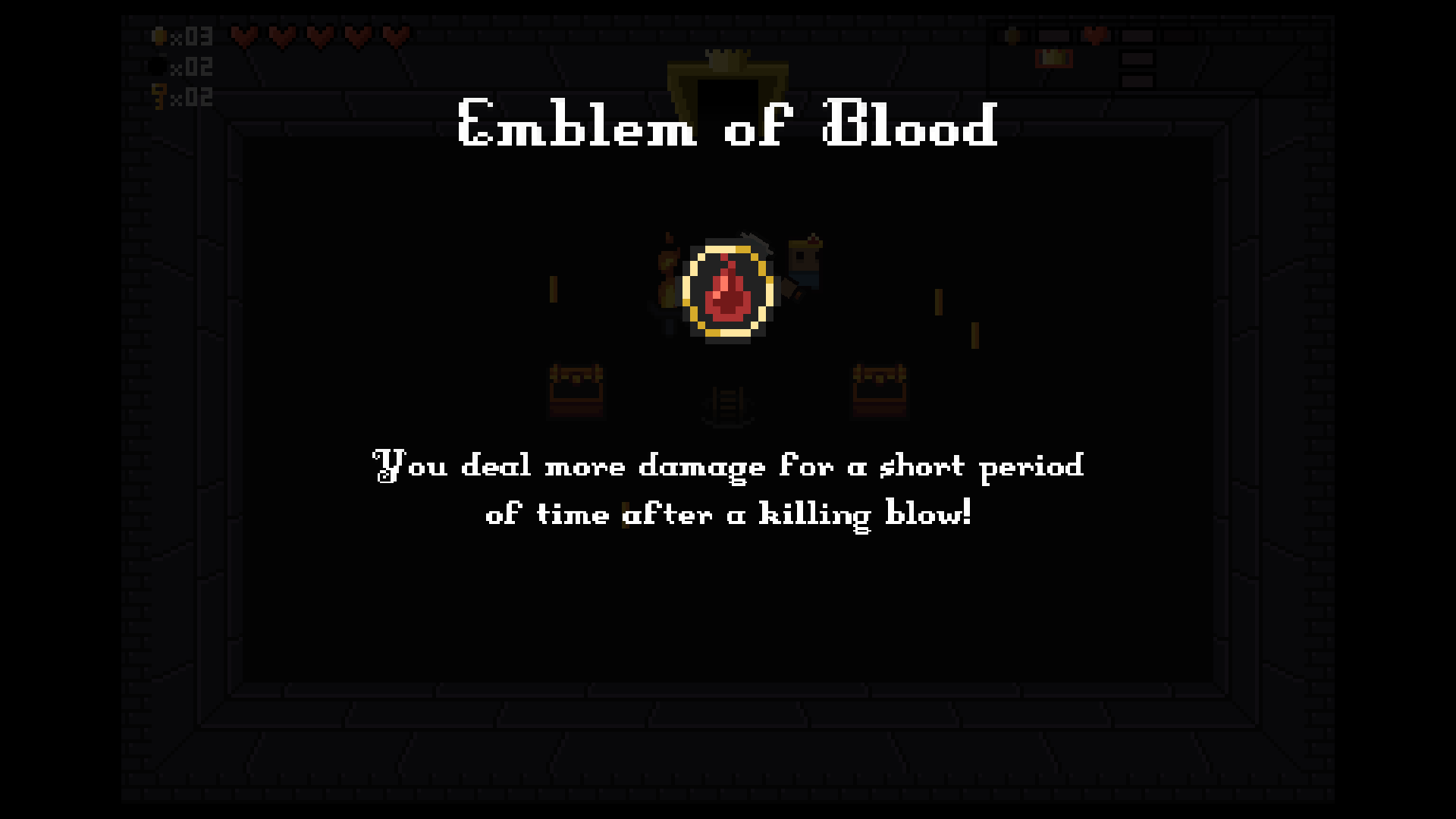Screenshot of a Roguelike game where an item has been picked up, and is showing it's icon, etc.