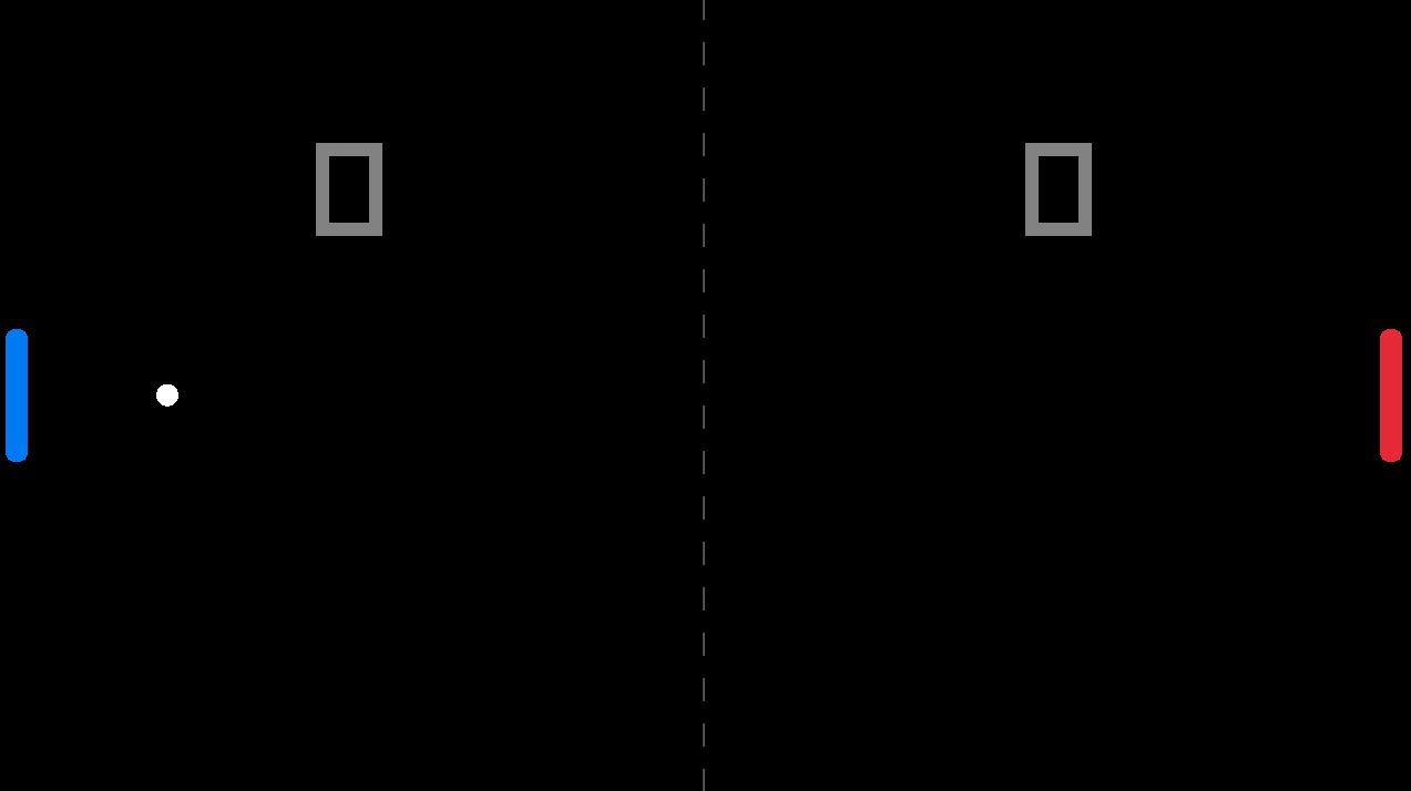 Screenshot of a minimalist Pong game featuring blue and red paddles.