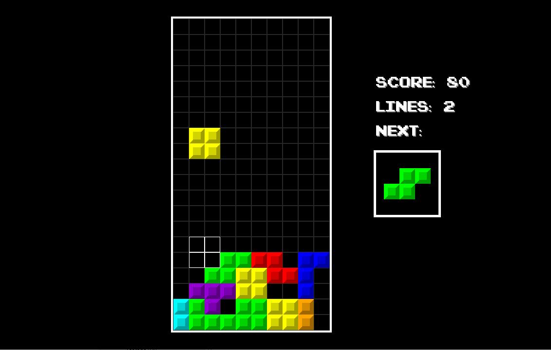 Screenshot of a classic Tetris game board with falling colored blocks.